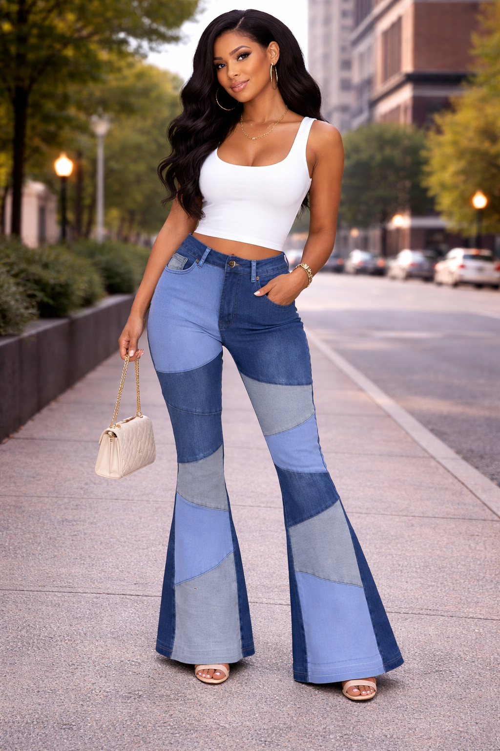 Patchwork Bootcut Jeans
