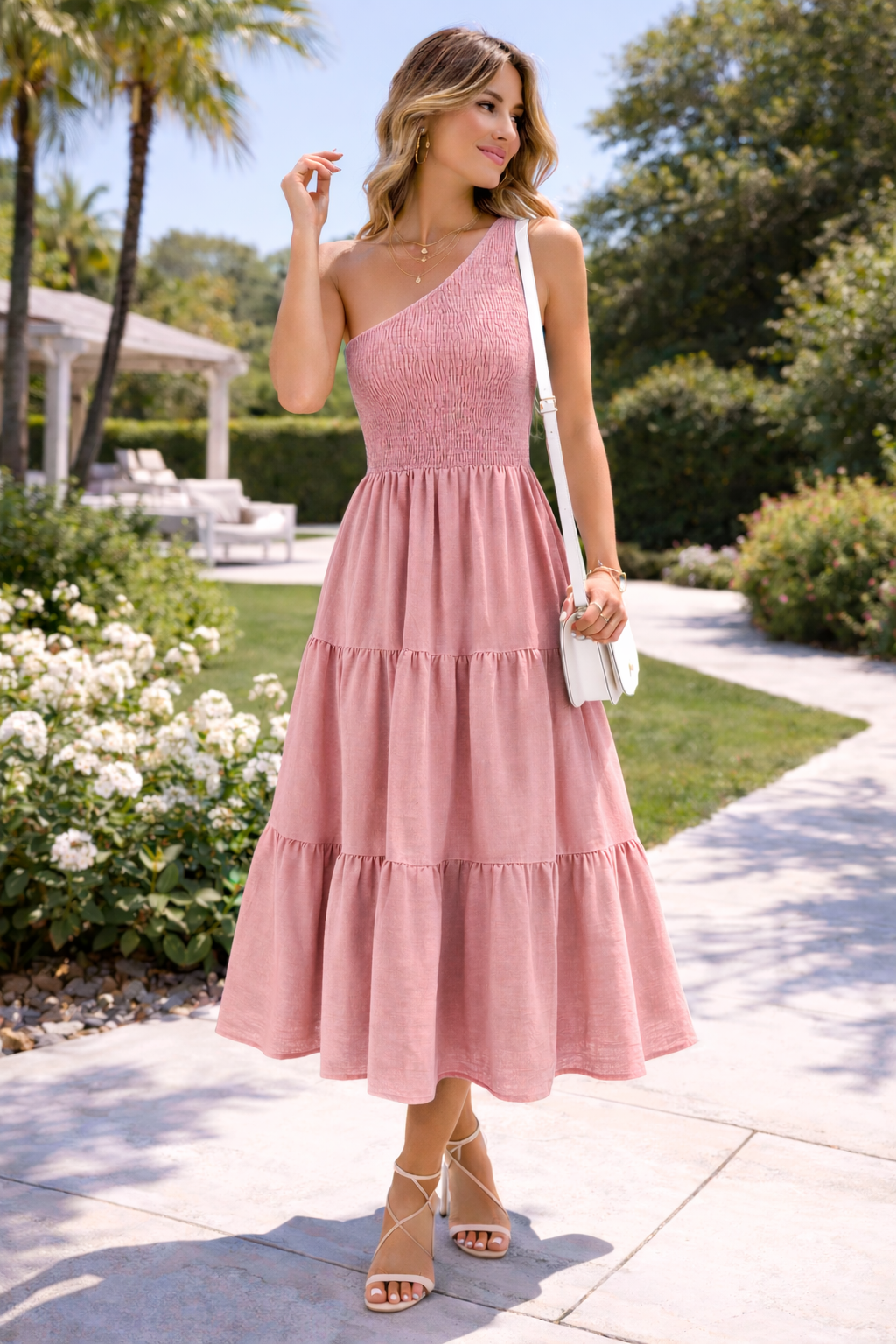 One Shoulder Smocked Dress