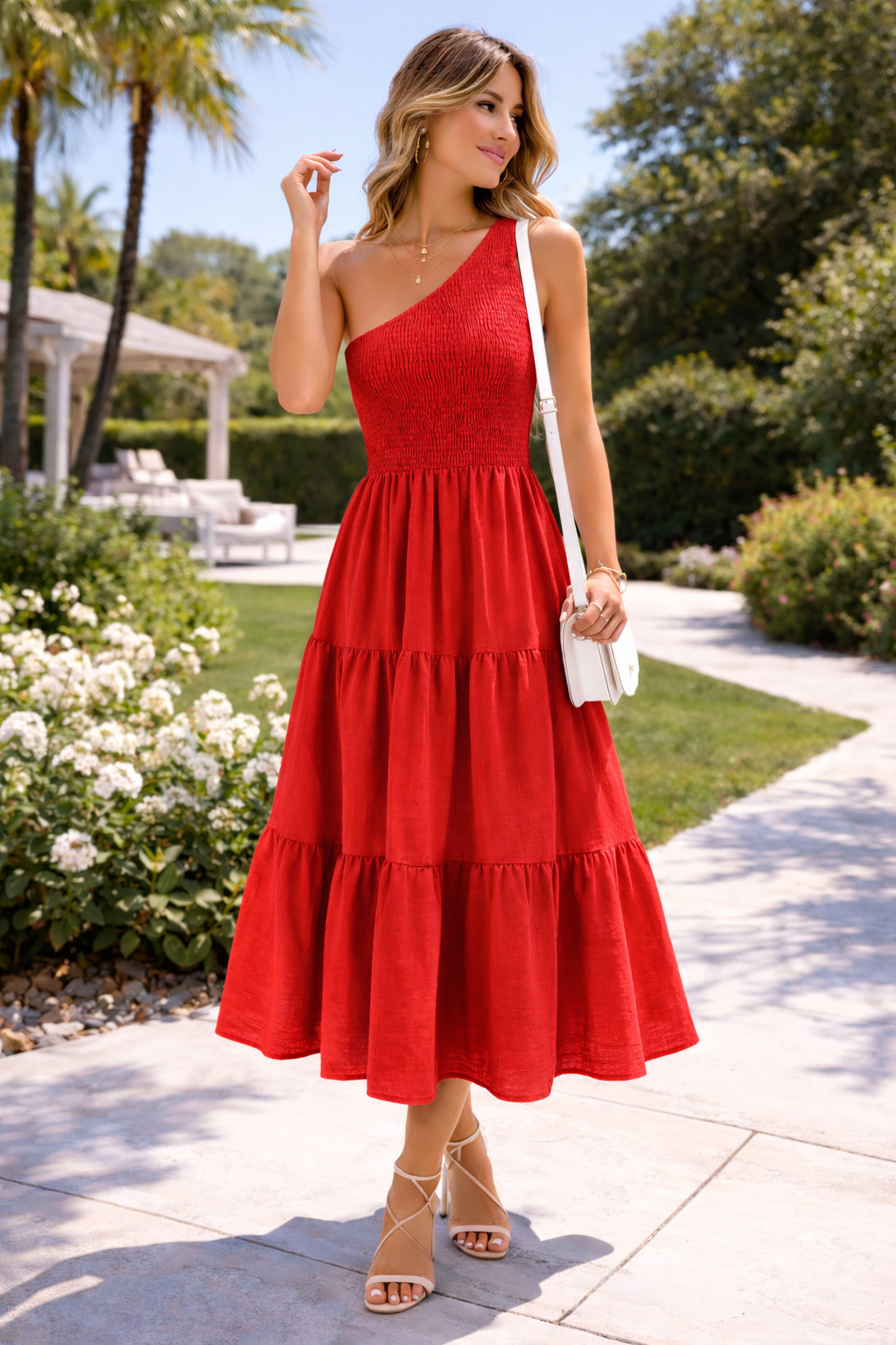 One Shoulder Smocked Dress